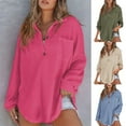thumbnail image 2 of Eternatastic Women Waffle Knit Top Henley Shirts Long Sleeve V Neck Solid Color Casual Tunics Button Down Blouses, 2 of 6