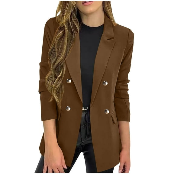 Htigea Womens Work Blazer Long Sleeve Lapel Open Front Button Down Suit Jackets Formal Business Coat Cardigans Brown S