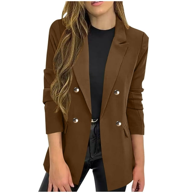 Blazer Vestes de Tailleur pour Femmes Unies à Boutons Col Rabattu Tendance Affaires Décontracté Veste Texturée avec Poches Brun G