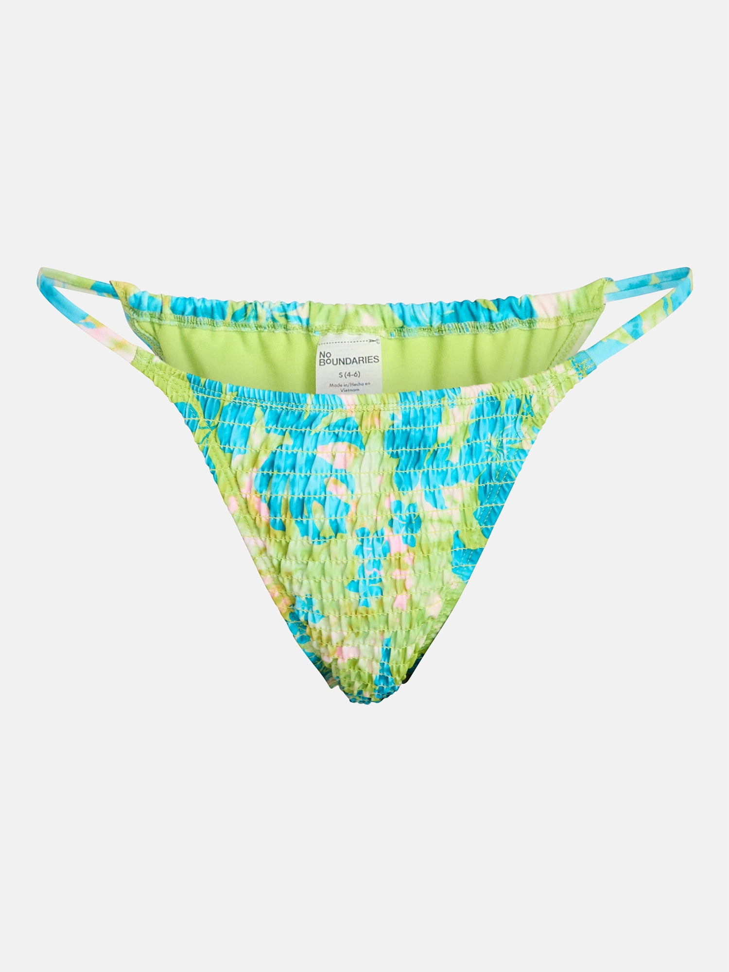 No Boundaries Smocked String Bikini Swim Bottoms, Women's XXS-XXL