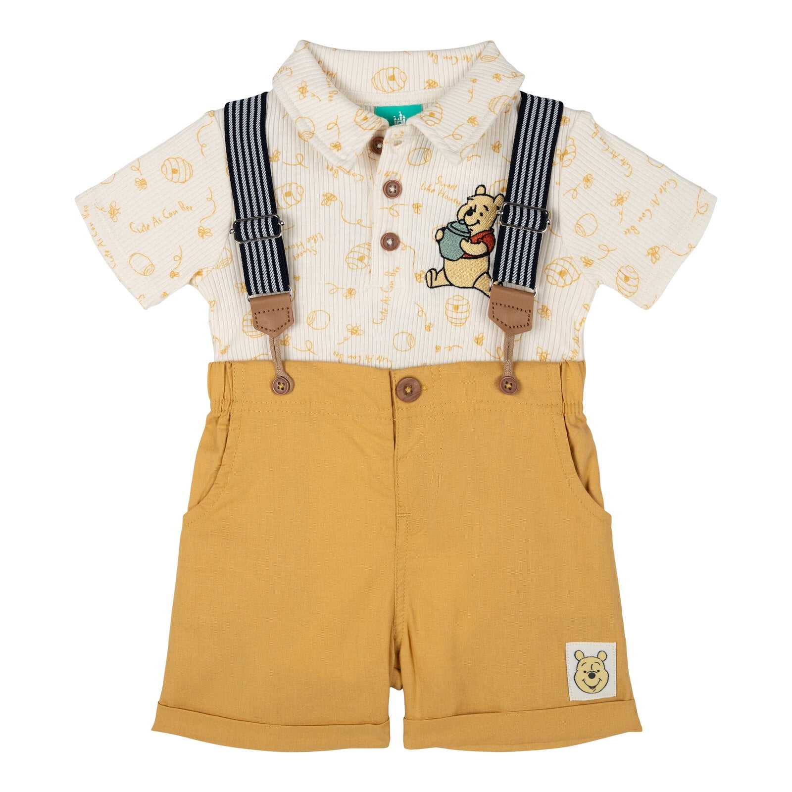 Disney Winnie the Pooh Baby Boys' 2-Piece Polo Bodysuit and Shorts Set Mustard Yellow