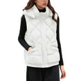 thumbnail image 3 of YOIAVAIOY Womens Puffer Vest with Hood Padded Coat Zip Up Sleeveless Diamond Down Jacket Winter Warm Outerwear with Pockets White M, 3 of 10