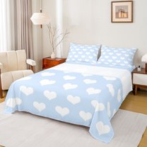 Homewish Boys Girls Blue Love Heart Full Size Sheets 4-Piece,Dreamy Princess Breathable Bed Sheets,Happy Valentine's Day Lightweight Sheet Sets,Lightweight Room Decor