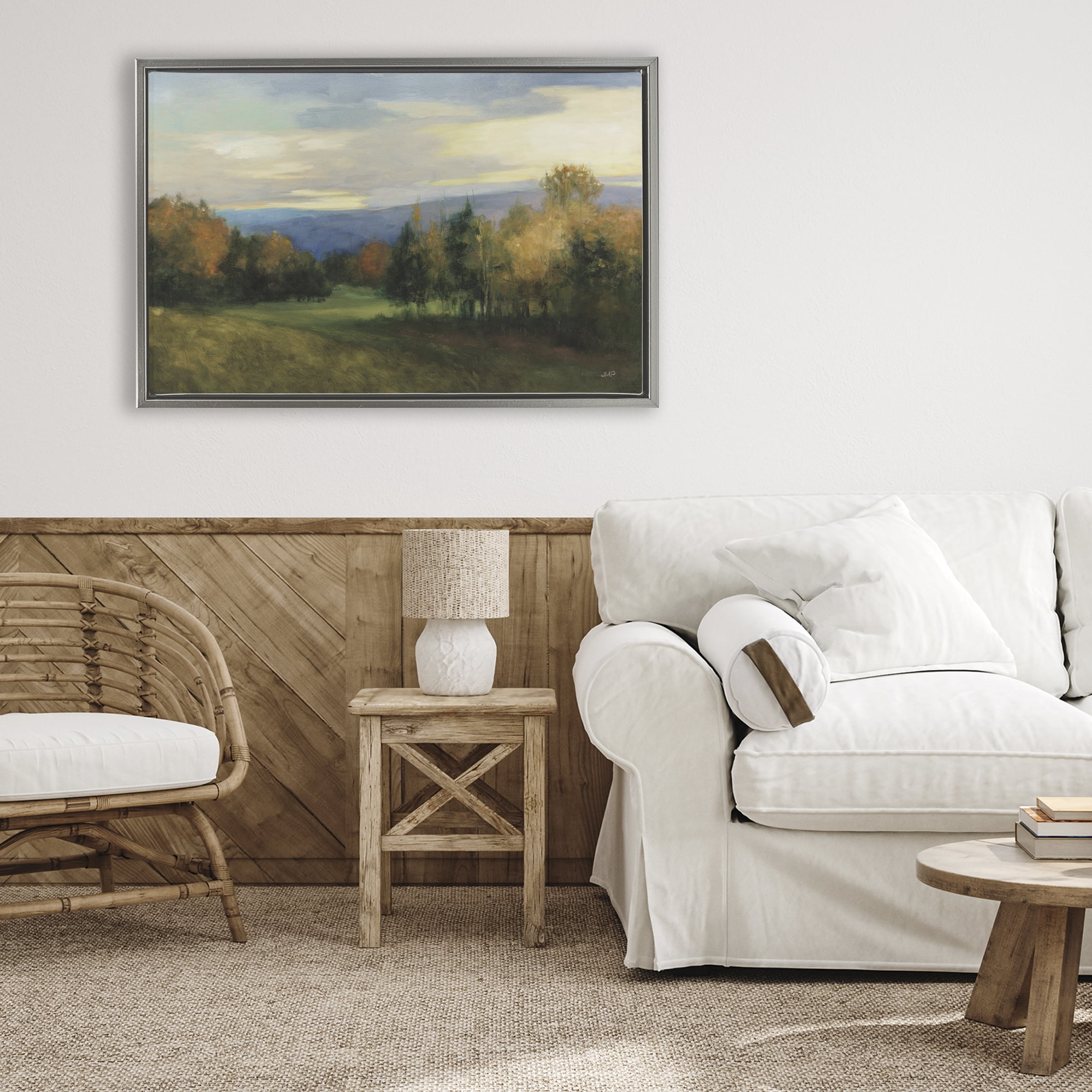 Stupell Industries October Meadow Countryside Gray Framed Floater Canvas Wall Art, design by Julia Purinton
