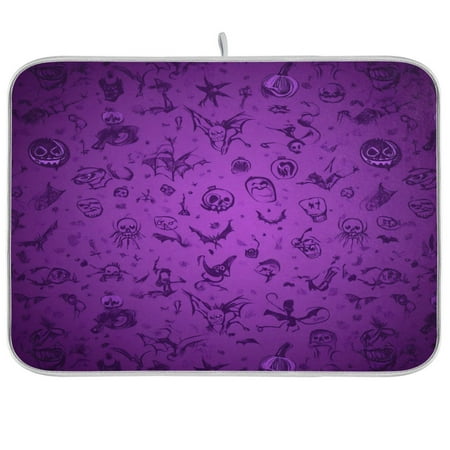 

Purple Halloween BackgroundKitchen Drying Mat Heat Resistant Drainage with Non-Slip Rubber Backing Hides Stains Super Absorbent Easy to Clean 18×24in