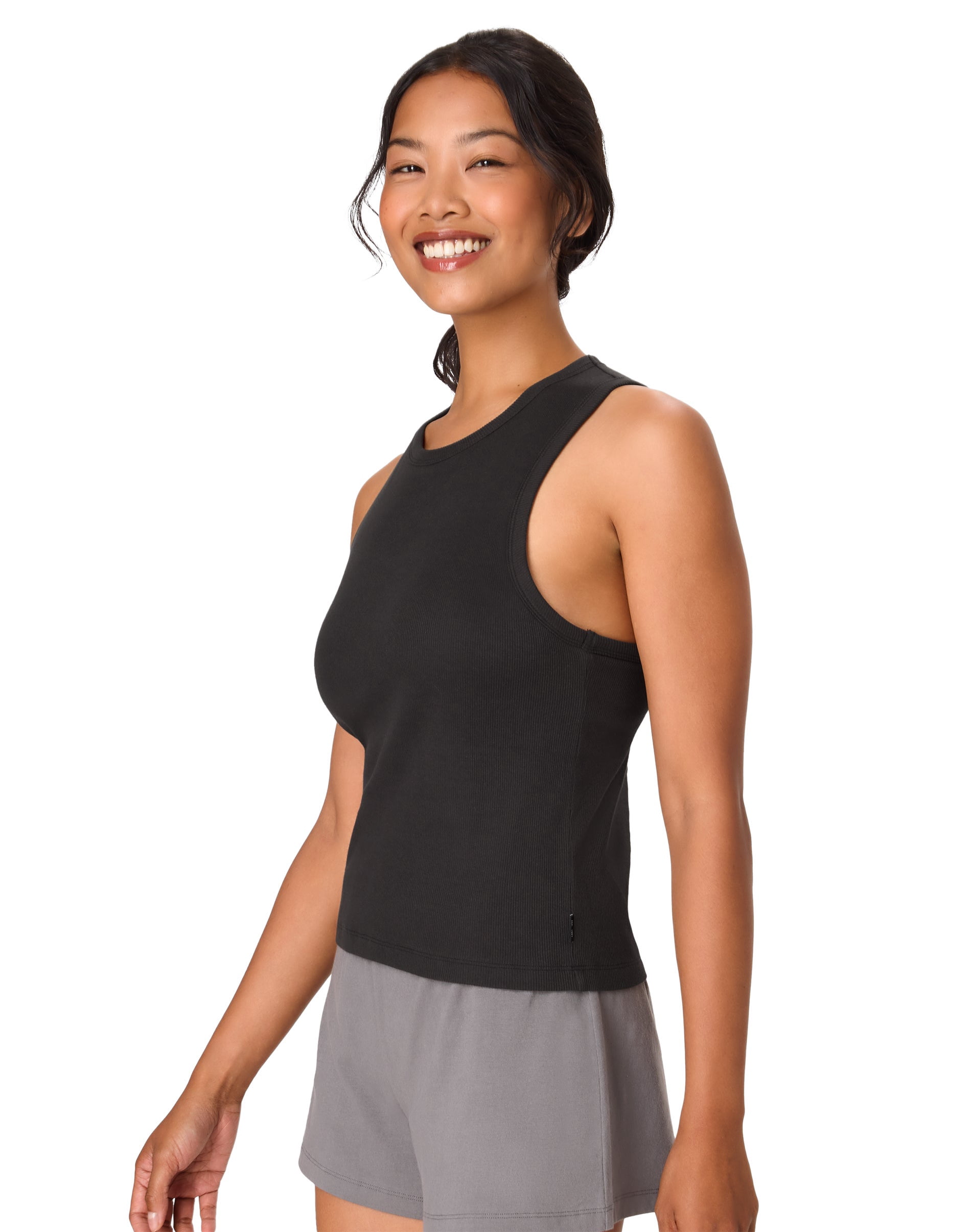 Hanes Originals Comfywear Women's Pajama Tank Top with Built-In Shelf Bra, Loungewear Black 2XL