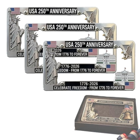 250th Anniversary Commemorative License Plate Frame 6th of July Decoration Metal Car Plate Frame Patriotic License Plate Holder Aluminum License Plate Frame Fits Standard 3 Pack