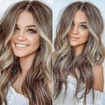 thumbnail image 1 of Women Brown Gradient Real Natural Wavy Hair Long Curly Wig, Cosplay Wig, Party Wig, 1 of 4