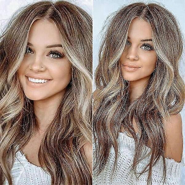 Women Brown Gradient Real Natural Wavy Hair Long Curly Wig, Cosplay Wig, Party Wig