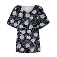 thumbnail image 4 of Penkiiy Women Fashion Casual Shirts Short Sleeve Loose Tee Tops V Neck Blouse 3XL Black, 4 of 5