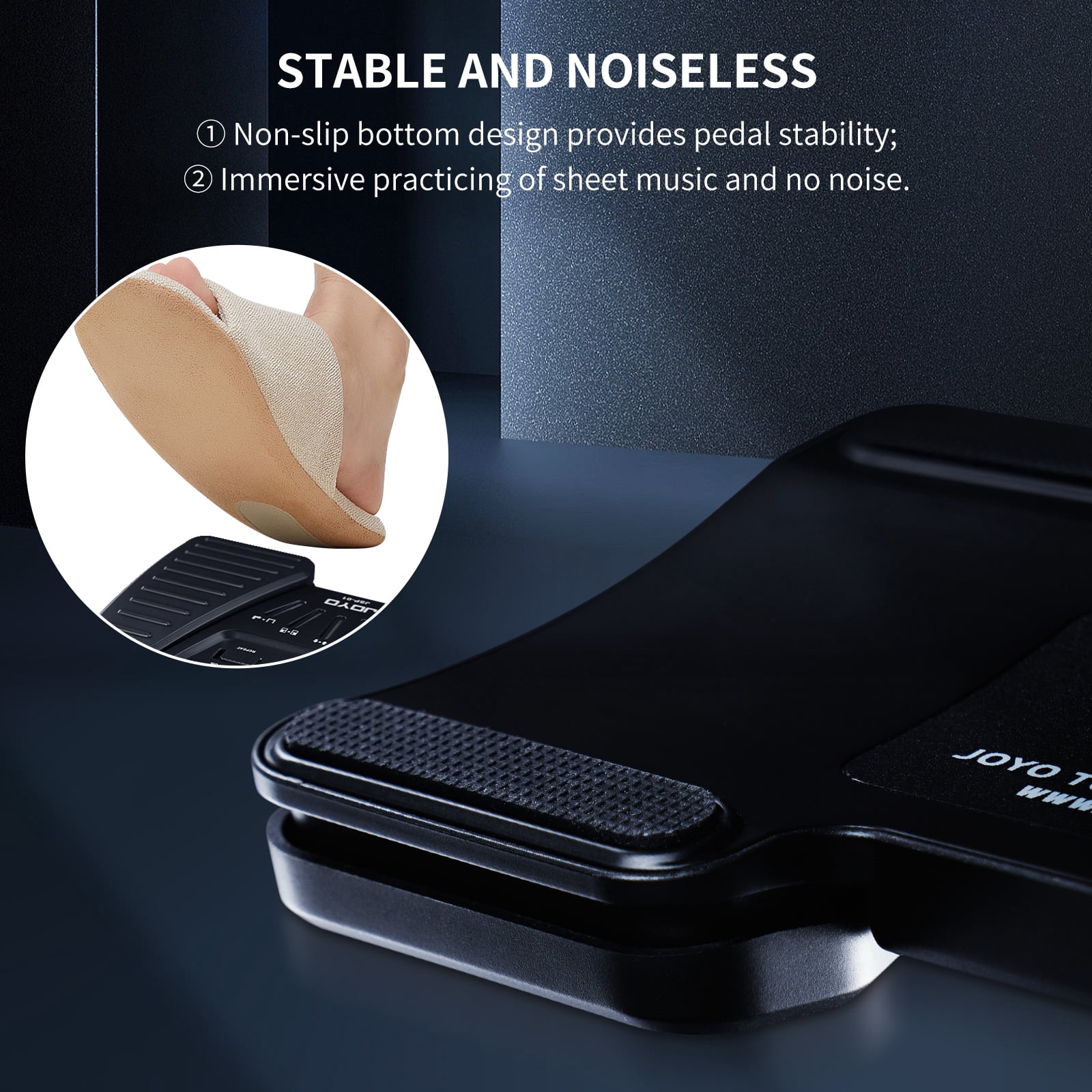 JOYO JSP-01 Rechargeable Bluetooth Page Turner Foot Pedal, Anti-Slip Rubber Base ABS Build for Guitar & Keyboard Musicians, Compatible with iOS & Android Devices