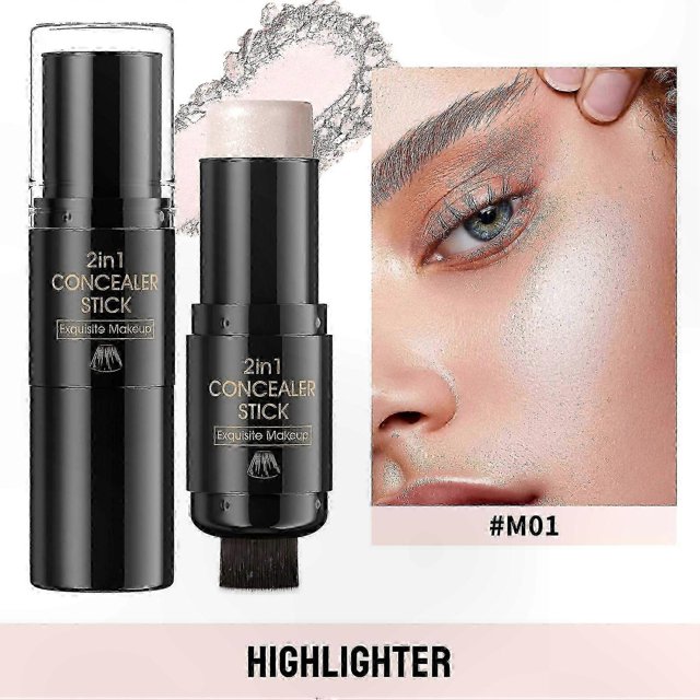 Double-Sided Contour Tool with Blending Brush, Highlighter and Bronzer for Makeup, Natural Look, Waterproof, Extended Wear Capability