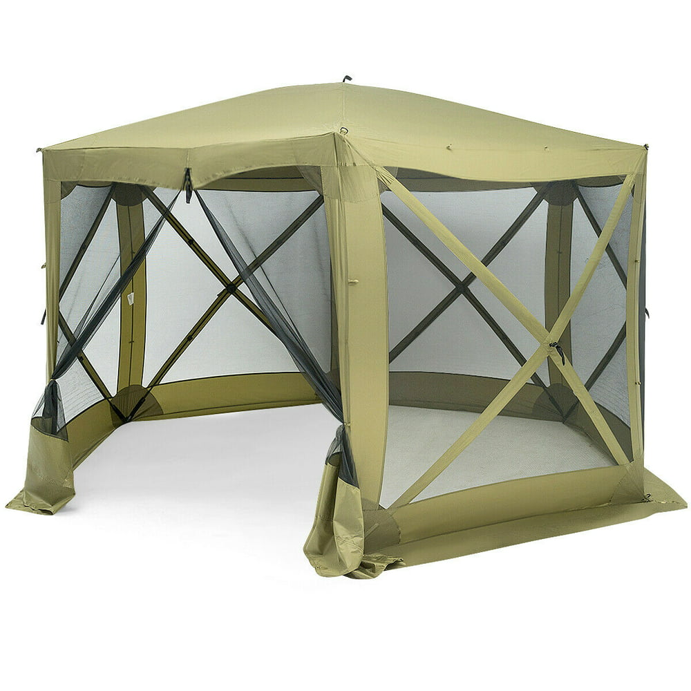 Gymax Portable Pop Up 6 Sided Canopy Instant Gazebo Screen Tent Green ...