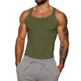 thumbnail image 3 of Solid Color Tank Top for Men Sleeveless Slim Fit Top Round Neck Stretchy Cotton Ribbed Wide Strap Casual Gym Daily Shirt, #02 Army Green, L, 3 of 6