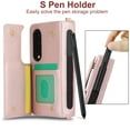 thumbnail image 4 of Dteck for Samsung Galaxy Z Fold 3 Wallet Case with S Pen Holder & Crossbody Lanyard Strap & Wrist Strip, Shockproof Stylish Protective Cover for Galaxy Z Fold 3,Rosegold, 4 of 6