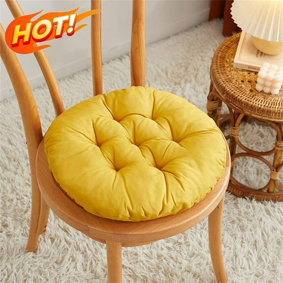 Qocolhg Round Chair Pad Seat Cushion Solid Color Soft Warm Chair Pads Comfy Velvet Cushion Pillow for Home Kitchen Dining Room Office Chair Reading, Yellow