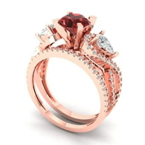 1.89 ct Brilliant Round Cut Natural Garnet 18K Rose Gold Solitaire with Accents Engagement Bridal Wedding Ring Band Set size 8.25