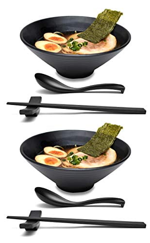 Soup. Pho Noodle 2 Sets of 57-Ounce Soup Bowl Sets With Chopsticks and Spoons,Japanese Style Melamine Ramen Bowl Sets Suitable for Ramen Ramen Bowls set 