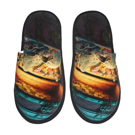 

Pofeuu Underwater Treasure Chest Print EVA Fuzzy House super light Slippers Slippers Scuff Outdoor Indoor Warm Cozy Plush Bedroom Shoes Soft Flat Comfy Anti-Slip-Medium