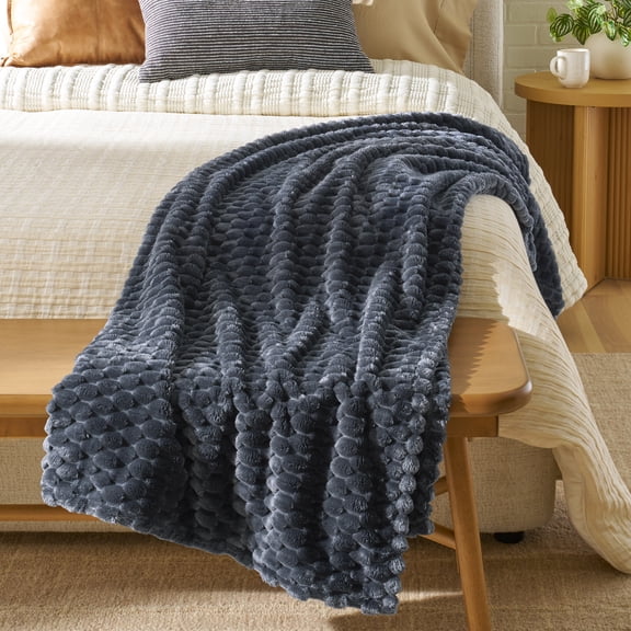 Better Homes & Gardens Greystone Textured Velvet Oversized Throw Blanket, 50 in x 72 in