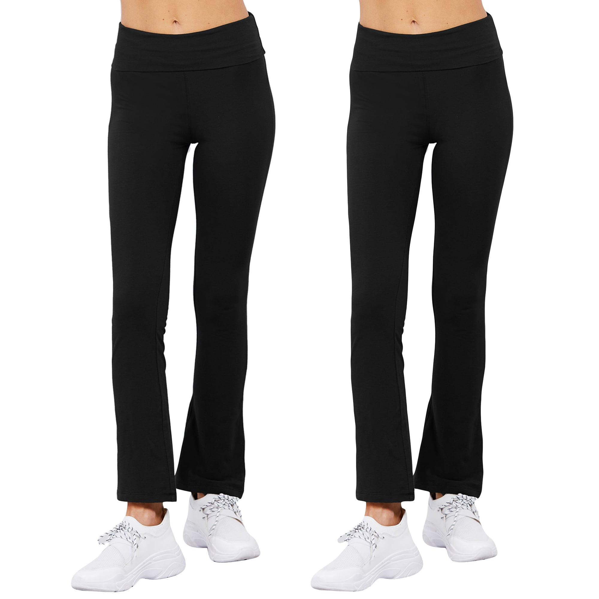 TheLovely - Women's 2-Packs Combo Fold-Over Waistband Flared Boot Leg Yoga Workout Pants