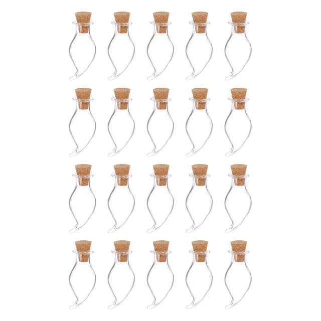 Unique Bargains Mini Glass Bottles with Cork Chili Shape Wishing Bottle, 20 Pieces
