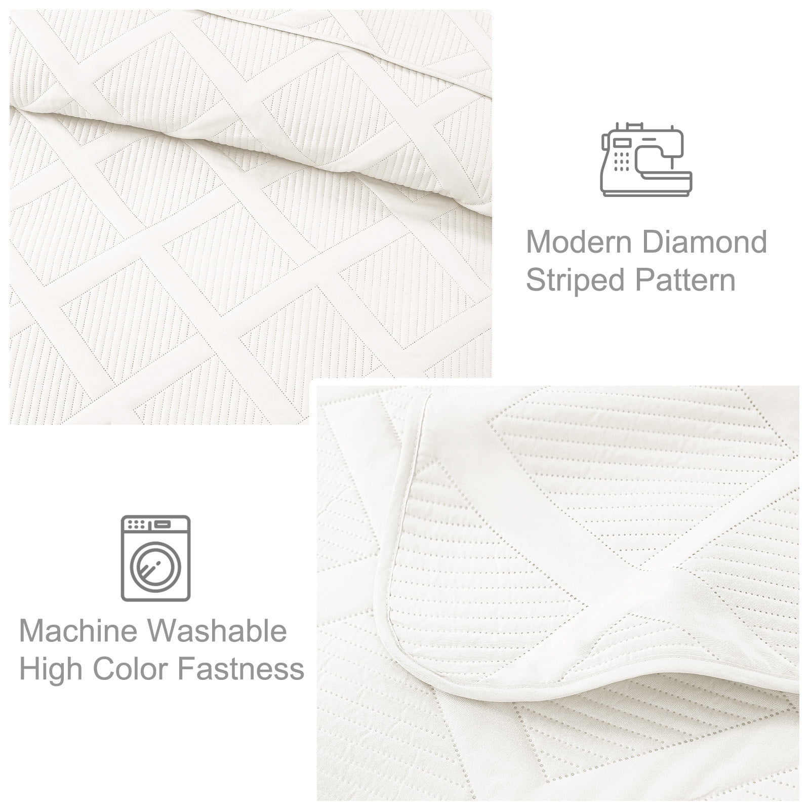 Exclusivo Mezcla Ultrasonic Twin Quilt Set, 2-Piece Lightweight Bedspreads Modern Striped Coverlet, White