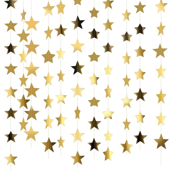 Glitter Star Garland Banner Christmas Decor 130 Feet Star Hanging Bunting Banner Twinkle Backdrop for Homecoming Classroom Wedding Birthday Halloween Party Supplies(Gold)