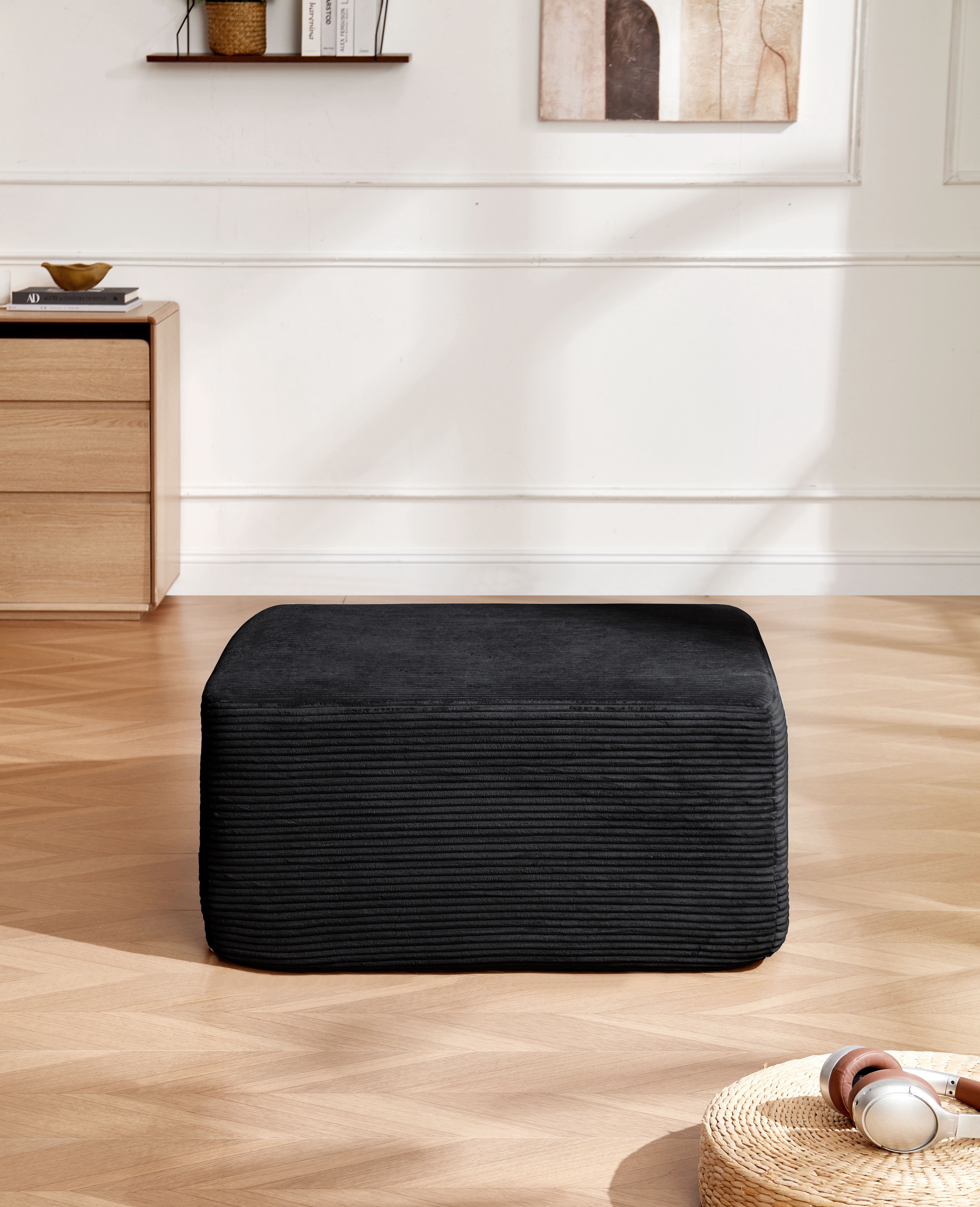 Corduroy Ottoman, Upholstered Sofa Footrest Bench, Multipurpose Accent Stool for Living Room Bedroom