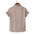 thumbnail image 5 of OGLCCG Womens Plaid Ruffle V Neck Button Down Shirts Casual Short Sleeve Gingham Trendy Tops Loose Fit Work Checkered Shirt,XL,Coffee, 5 of 8