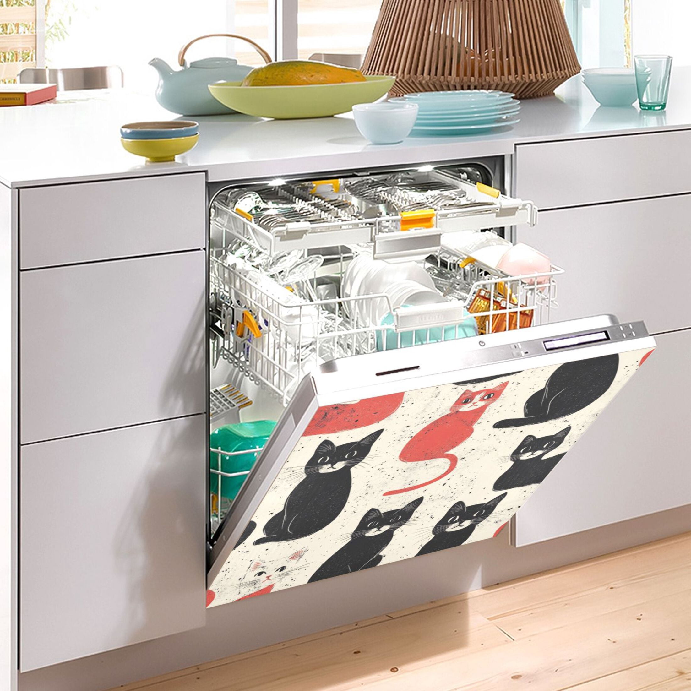 Dishwasher Magnetic Sticker 23x26 Inch Refrigerator Magnetic Sticker Washing Machine Magnetic Sticker Kitchen Panel Magnetic Sticker Home Decor Black Cat and Red Cat