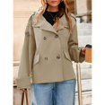 thumbnail image 4 of Female Short Trench Coat Oversized Double Breasted Stand Collar Cropped Jacket Fall Casual Work Outerwear Khaki L, 4 of 10