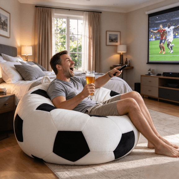 Soccer Ball Bean Bag Chair, Soft Flannel Bean Bag with Handle for Bedroom Living Room