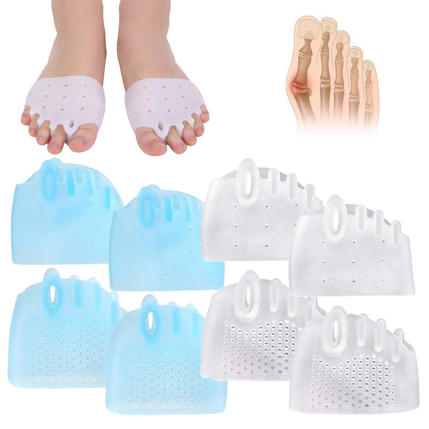 Hygger Bunion Corrector, 4 Pcs Hyggear Silicone Toe Separators for Women and Men, Hygear Toe Separators for Women, Hygger Toe Separators Breathable and Soft (2*transparent)