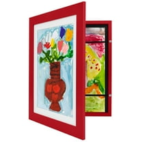 Americanflat Kids Art Frame 10x12.5 inches with 8.5x11 inches Mat - Composite Wood And Glass - Holds 100 Artworks - Apple Red