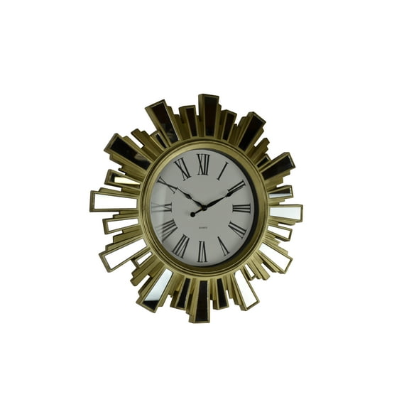 19" Inch Gold and Mirror Starburst Wall Clock