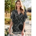 thumbnail image 2 of Women'S Short Sleeve V Neck Blouses Shirts Floral Double Layers Mesh Tunics Tops Ethnic Print XL, 2 of 7
