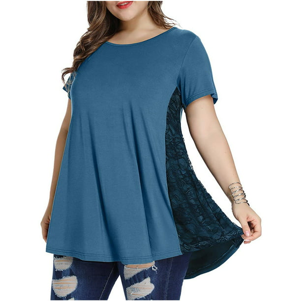 Chama Short Sleeve Lace Pullover Tunic Slim Blouse (Women's Plus) 1 ...