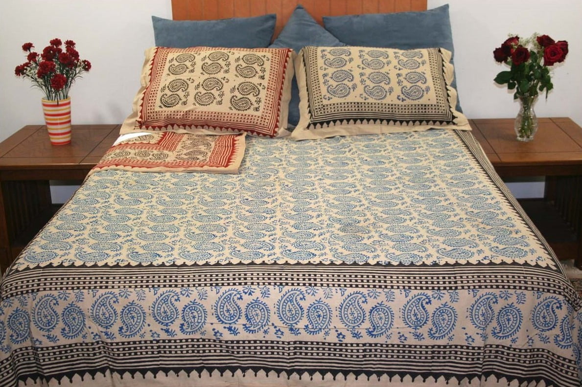 Paisley Block Print Reversible Duvet Cover Cotton  92" x 88" Fits Full-Queen Multi Color