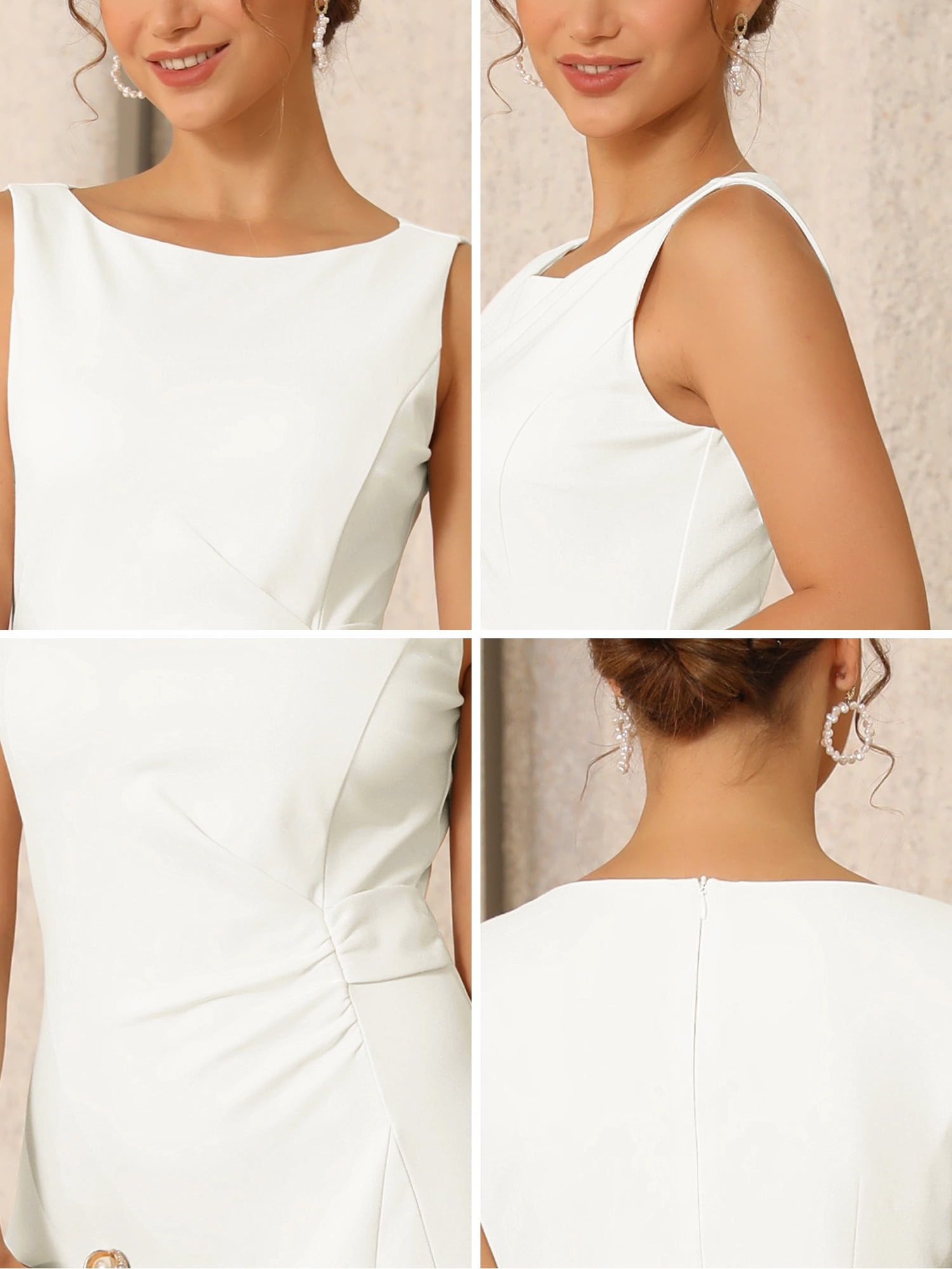 DARING DIVA Women's Formal Sleeveless Ruched High Waist A-Line Dresses XL White