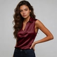 thumbnail image 7 of Women's Sleeveless Silk Satin Blouse, Casual V Neck Tank Top for Business, Office, and Dressy Summer Wear,Wine,S, 7 of 7
