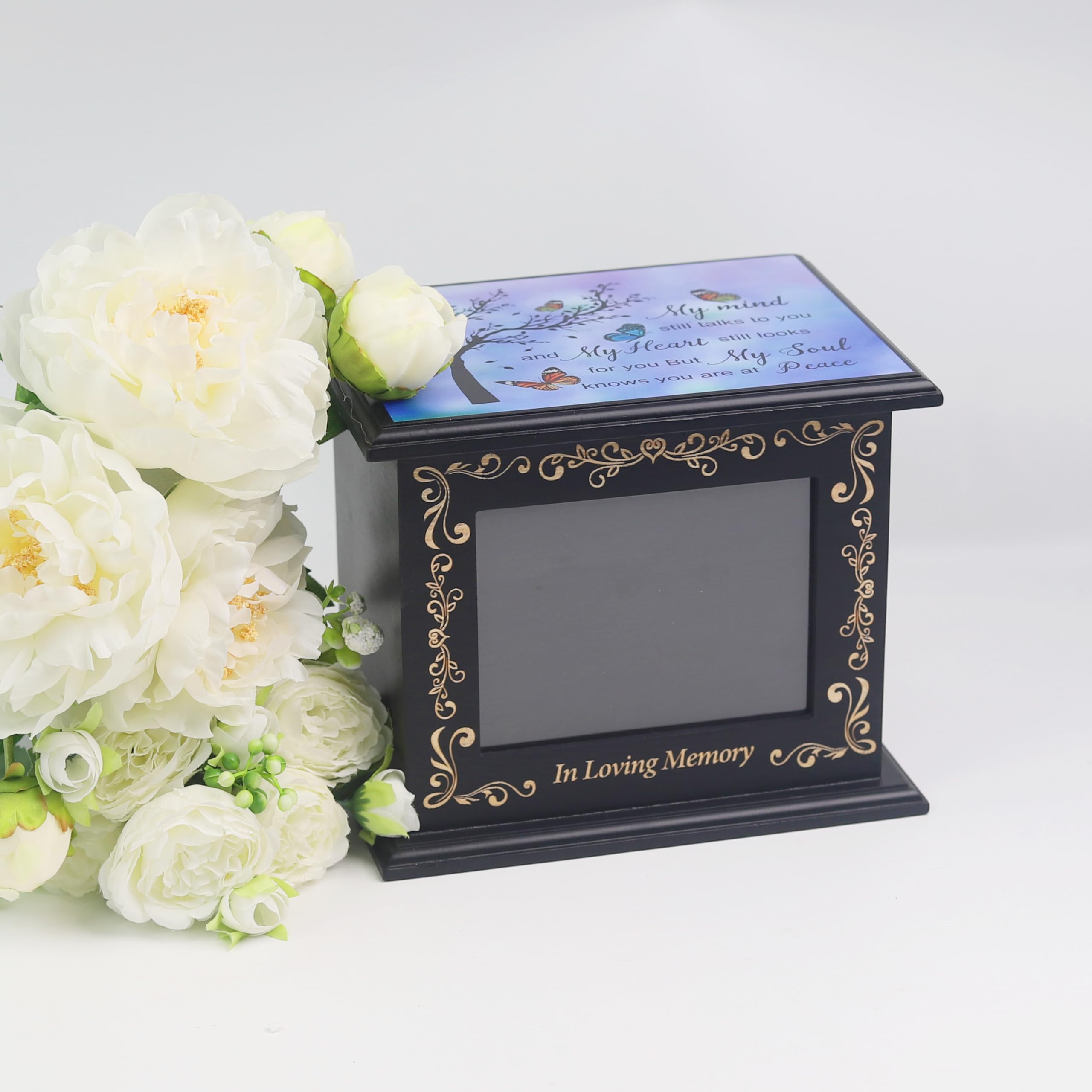 Wooden Urn Box for Ashes Cremation Urns for Human Ashes Adult Male or Female, Memorial Keepsake Urns with Photo Frame, Funeral Casket for Men Women, Burial Urn for Adults Up to 200 IBS-Tree