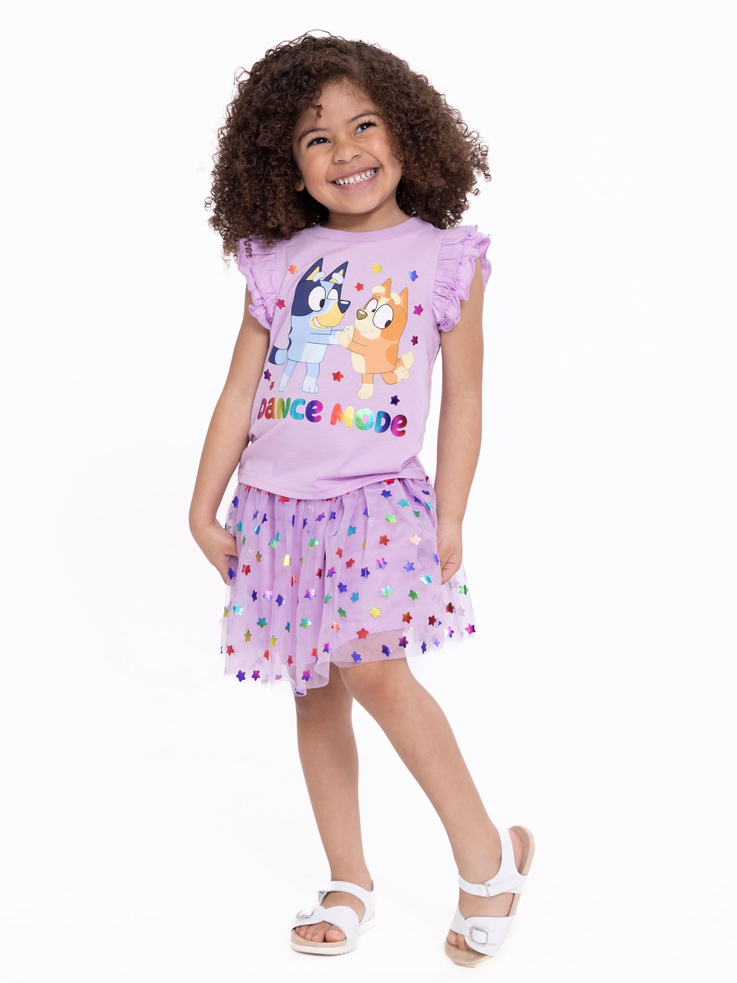 Bluey & Bingo Toddler Girl 2 Piece Ruffle Top & Tutu Skirt Set, Sizes 12M-5T