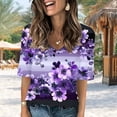thumbnail image 7 of Women's Summer V Neck Tops Tie-dye/Floral Printed Short Sleeve Summer Graphic Tee Shirts Loose Fit Plus Size Casual Tshirts (M, Purple), 7 of 7