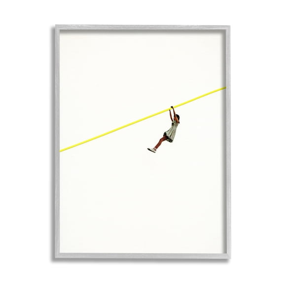 Stupell Industries Modern Zipline Person Minimal Yellow Line Design Framed Wall Art, 24 x 30, Design by Cassia Beck