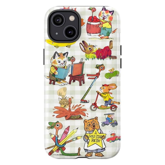 Cute Vintage Storybook Animals Phone Case for iPhone 17 16 15 14 13 12 11 Pro Plus Mini, Retro Green Gingham Aesthetic Cover