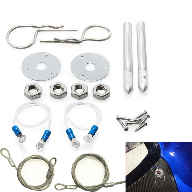 Hood Cover Pin Set W/ Lanyards 1/2" Studs Car Muscle 3/16" Hair Pin Style Lock