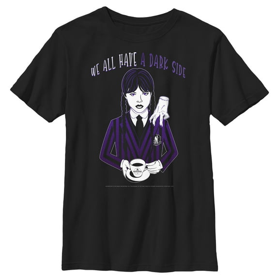 Boy's Wednesday We All Have a Dark Side  Graphic Tee Black Medium
