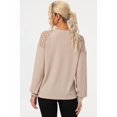 thumbnail image 4 of Womens Long Sleeve Tops Dressy Casual Crewneck Waffle Lace Patchwork Knit T Shirts Trendy Loose Blouses Khaki S, 4 of 5