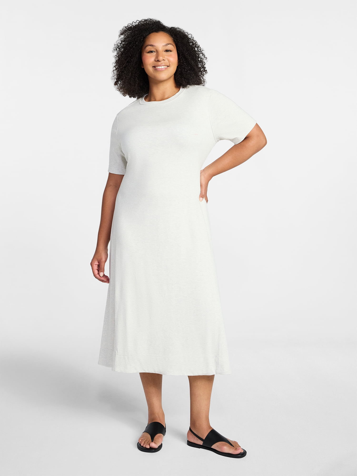 Time and Tru Women's Seamed Cotton Midi Dress, Sizes XS-XXXL